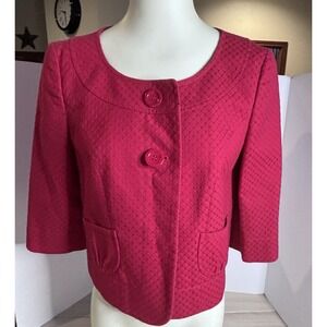 Ann Taylor Blazer Womens 6 Red Fuchsia Textured Swing Jacket Pockets Career